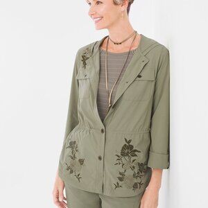 NWT Chico's Zenergy 1 M Sage Green Neema Embroidered Utility Hooded Jacket